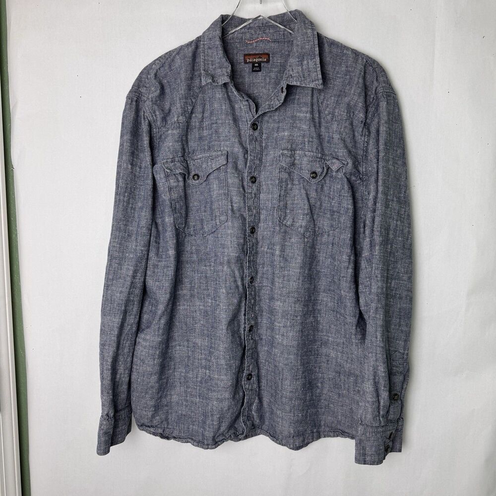 Patagonia Long Sleeve Button up Shirt Men XXL Color blue denim Organic Cotton